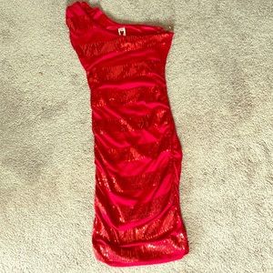 Red Dress with Striped Sequins